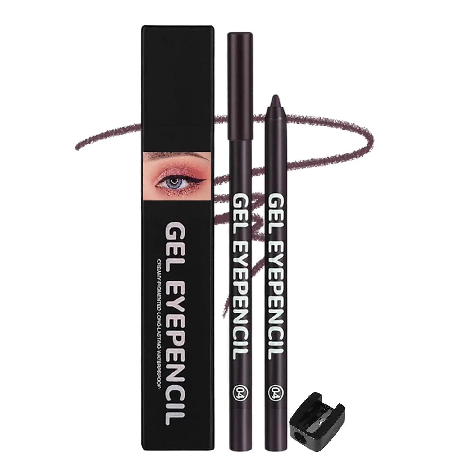 Erinde Waterproof Plum Brown Sharpenable Makeup Eyeliner Pencil, Creamy Gel Waterline Pen, Smooth Glide, Long-Lasting, Smudge-Proof, Suitable for Sensitive Eyes, Cruelty-Free, Shade 04, Cosmetic