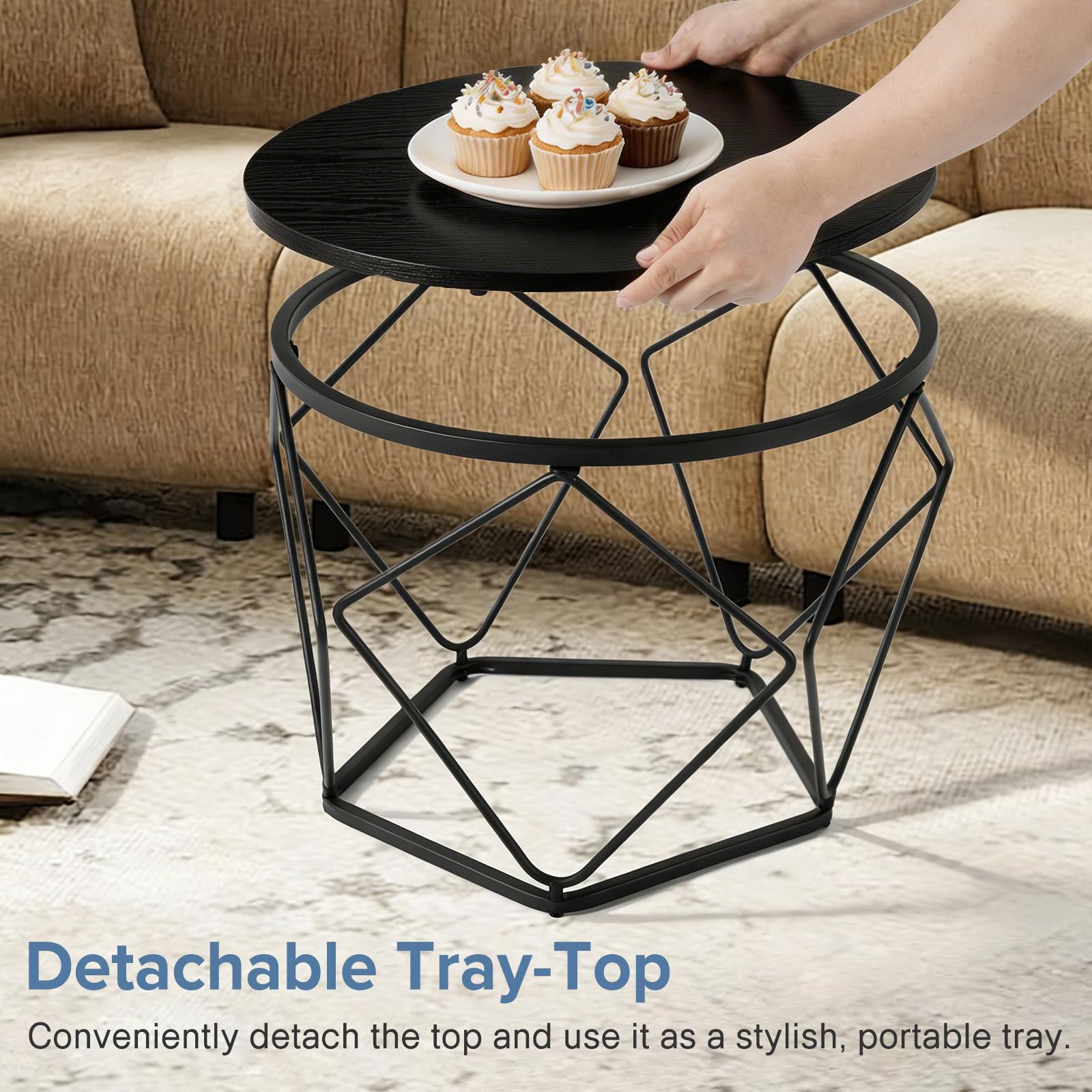 Small Coffee Table Set of 2, Round Coffee End Table with Metal Frame, Glass Tabletop, Gold Side Table for Living Room, Bedroom and Balcony, Modern Style  Modern geometric style coffee table set (2-piece), round stackable side table with hidden