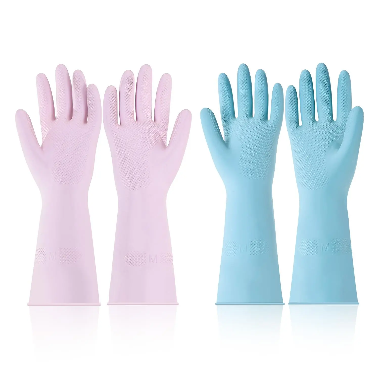 【summerfinds】VEVOR Anti-Slip Fitted Protection Cleaning Gloves, 2 Pairs Medium Pink-Purple Reusable, Waterproof Washable Flexible Long-Lasting Gloves for Household Kitchen Dishwashing Tasks, Anti-Slip Cleaning Gloves
