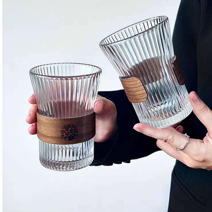 New Chinese-Style Bamboo-Wrapped Waist-Shaped Coffee Cup, Heat-Resistant Glass Cup 300ML