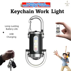 Super Bright Rechargeable Mini Keychain Flashlight ,800 Lumens EDC Mini Flashlights, COB Keychain Work Light Flashlights  6 Light Modes, Bright Mini Keychain Light for Walking, Searching ,camping and Hiking boy friend holiday best gift Portable  Led
