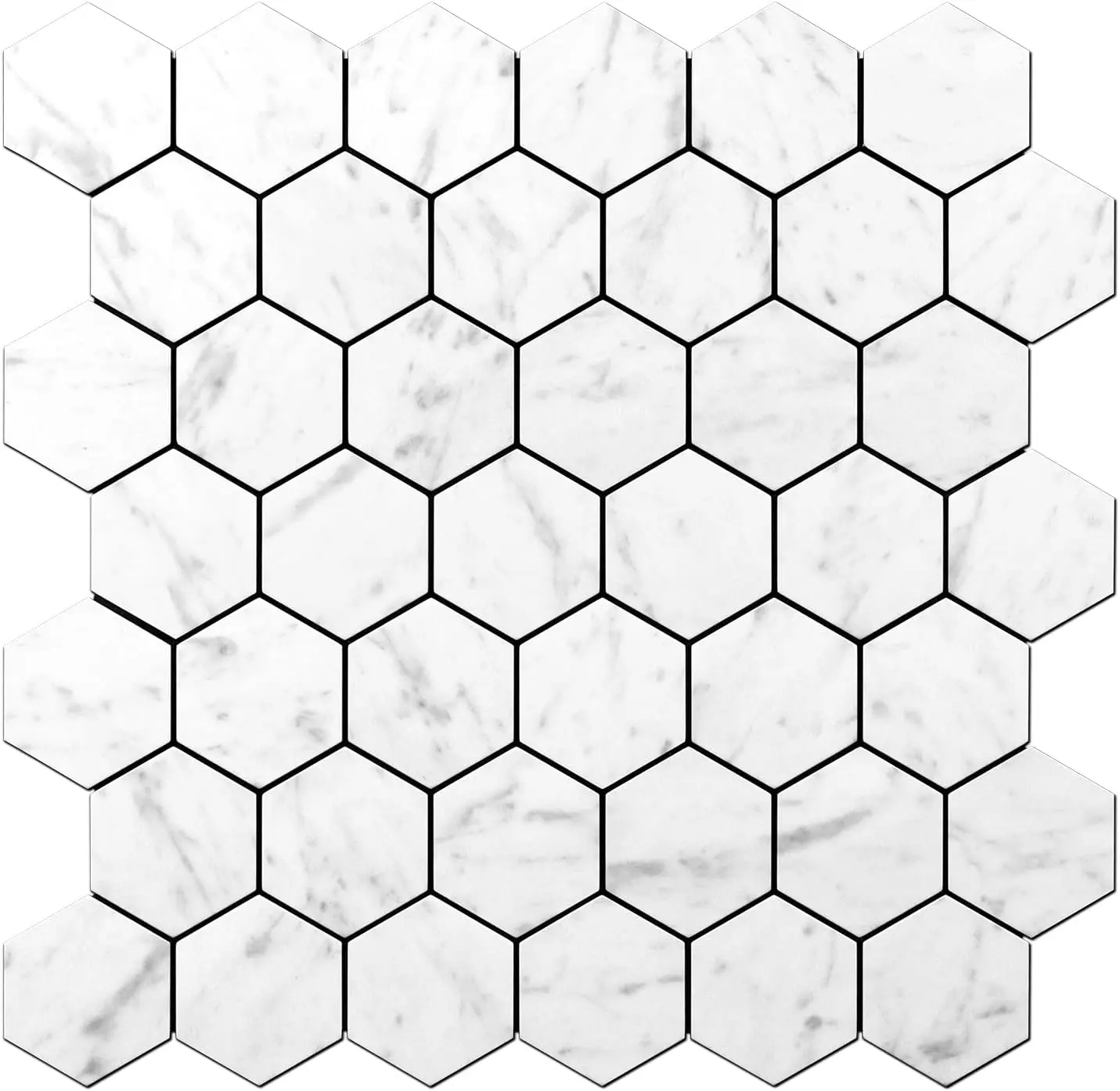 Carrara White Marble Look Geometric Vinyl Peel and Stick Backsplash Tiles - Self-Adhesive Hexagon Mosaic Tiles for Kitchen Decor (10 Sheets)
