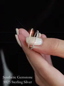 Minimalist Fashion Single Row Inlaid Artificial Zircon Ring Set, Gift for Lovers and Friends, Perfect for Dates, Parties, and Daily Wear, Women's High-End Delicate Jewelry, Cubic Zirconia Rings