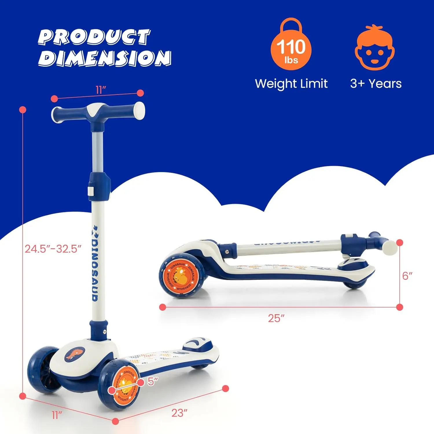 3 Wheeled-Blue + White