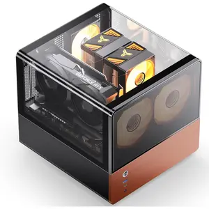V12 Black  ATX Mid Tower PC Case, Hyperboloid Glass Desktop Design, Separated Cabinet Structure,Walnut ,MATX Desktop Computer Chassis, GPU<260mm,ATX PSU,Front 120mm*2(Built-in) Black