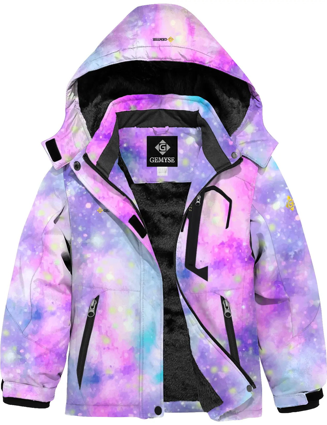 GEMYSE Women's Waterproof Ski Jacket with Hood Fleece Windproof Winter Coat Waterproof Winter coat for Teens
