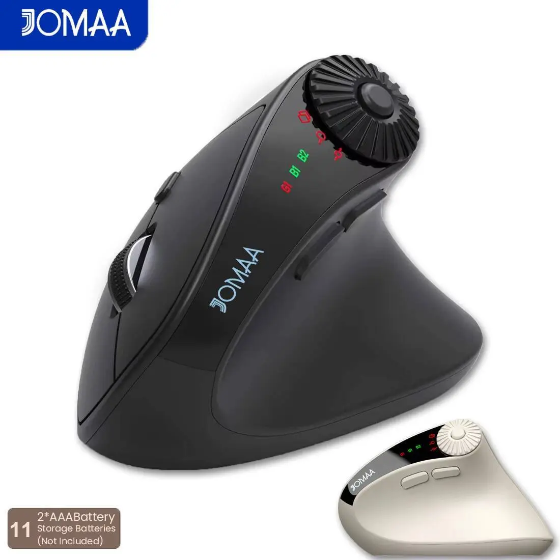 JOMAA Ergonomic Vertical Wireless Mouse Right-Handed USB+Bluetooth Mice with Adjustable Knob Dual-Mode 4000 DPI Mouse for Office Users (PC/Laptop/Mobile)