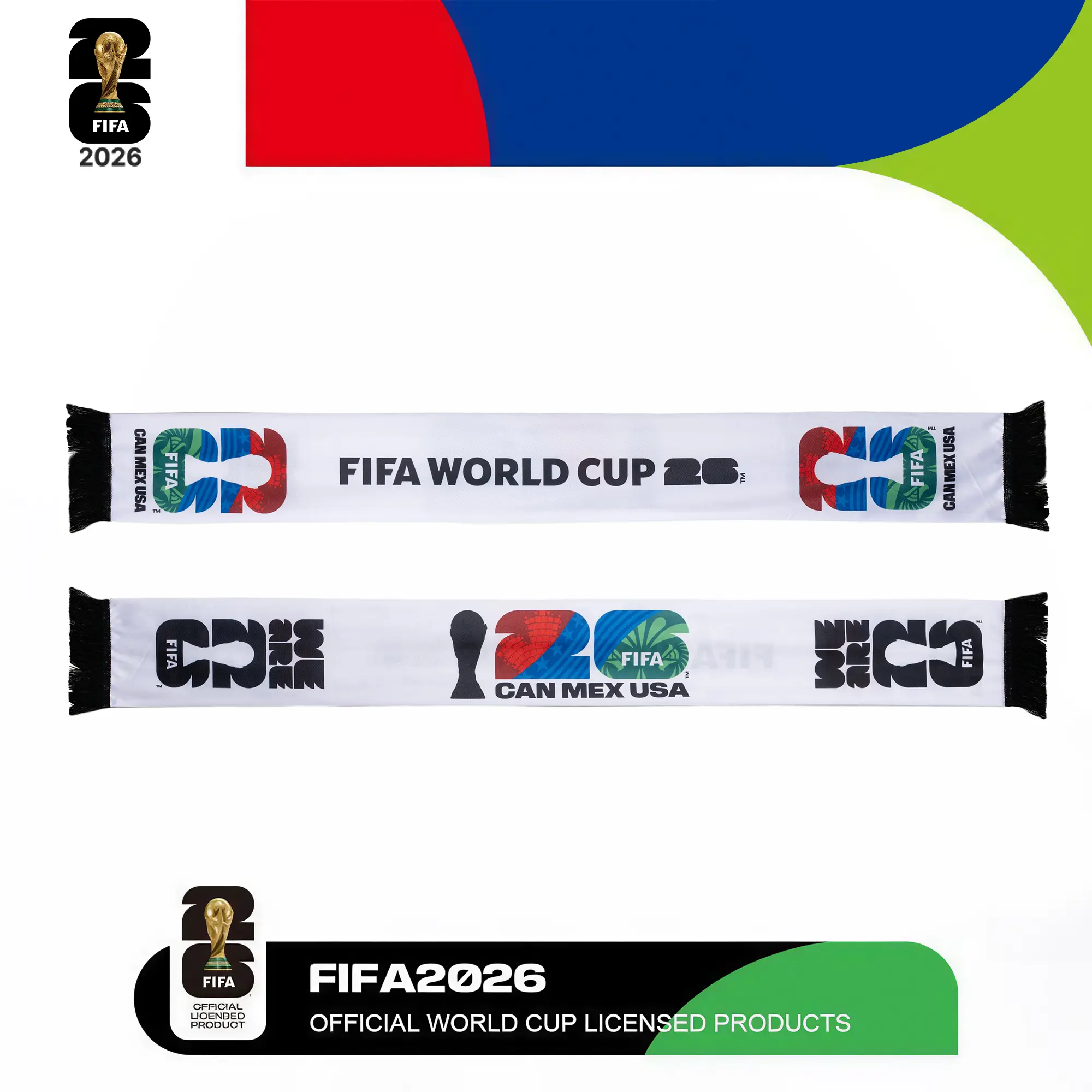 FIFA World Cup 2026 Scarf Officially Licensed Soccer Fan Scarf, White Knit Football Scarf with Official Emblem for Match Day Watch Party Gift