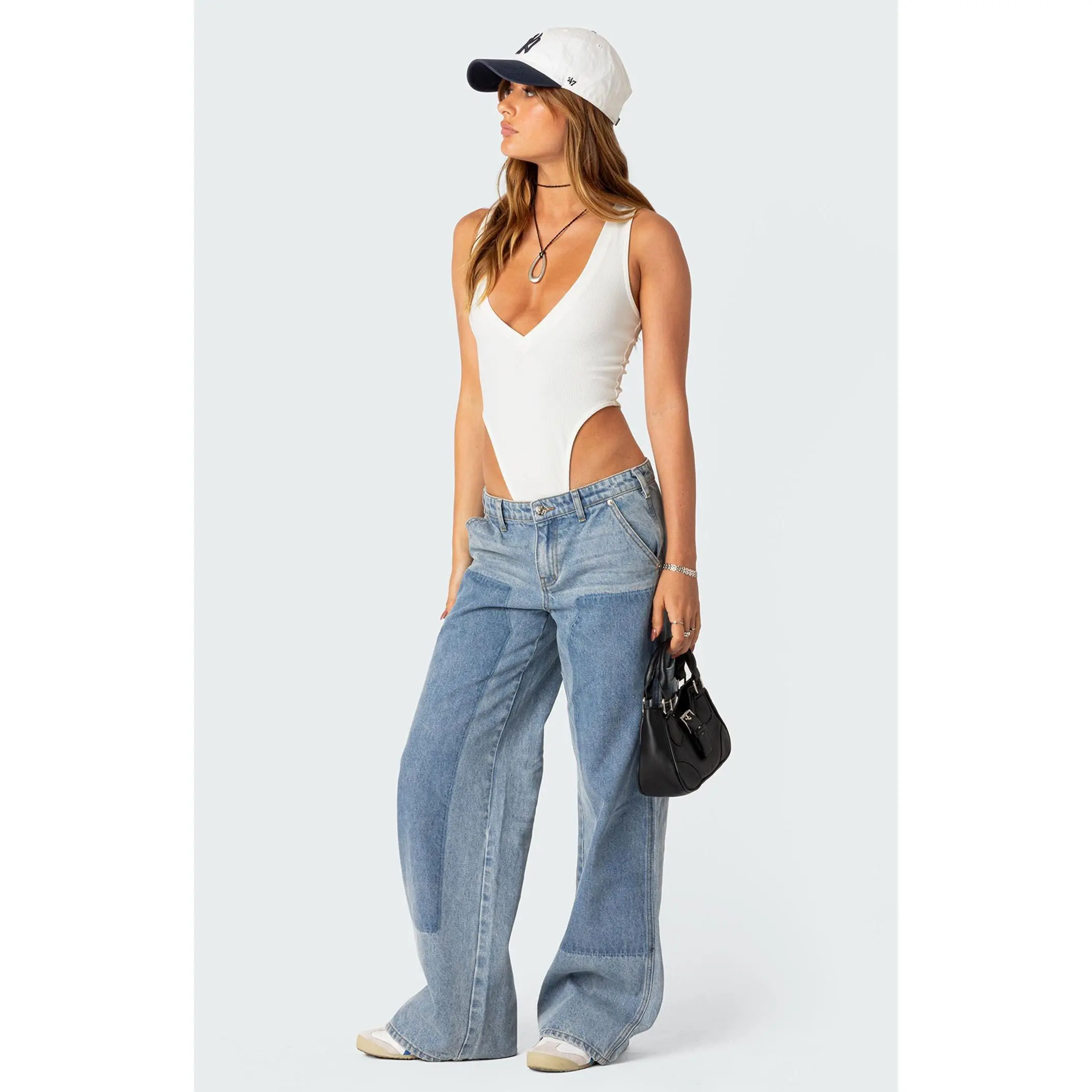 Edikted Women's High Cut Ribbed V Neck Bodysuit Edikted Women's High Cut Ribbed V Neck Bodysuit