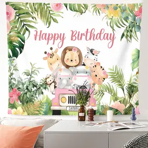 1pc Cute Safari Animals Tapestry for Birthday Party Backdrop - Jungle Tropical Leaves Wall Art, Vibrant HD Printing Wall Decor, Aesthetic Gift