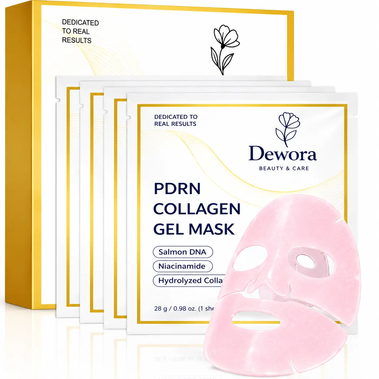 Dewora Color Changing Salmon PDRN Mask - Glass Skin Korean Hydrogel Face Mask, Anti-Aging Collagen & Niacinamide, 4 Sheets