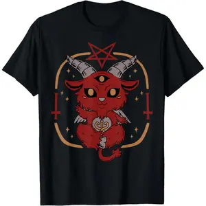 Casual Cotton shortsleeve tees Lucifer Sigil Satan Satanic Goat Cute Goth Baby Baphomet T-Shirt