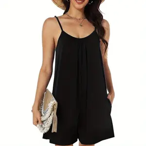 Women's jumpsuit shorts, casual short jumpsuit, summer sleeveless halter loose adjustable jumpsuit dress, jumpsuit with pockets