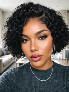 Pixie Cut Short Bob Curly Premium Human Hair Wigs 13x4 Lace Front Wigs Natural Color Deep Wave Wigs For Women Lace Front Bobs