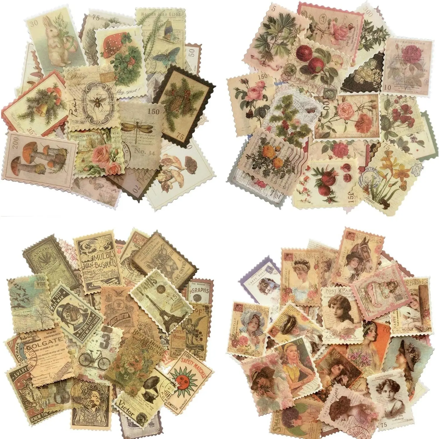 240Pcs Reusable Translucent Washi Paper Antique Traditional Craft Vintage Postage Stamp Stickers, Aesthetic Botanical Deco for Scrapbooking, Students' DIY Art Crafts - Home Improvement Supplies