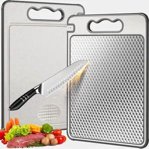 Double-Sided Stainless Steel & Wheat Straw Cutting Board – 14.4"x9.8" BPA-Free, Non-Toxic, Scratch-Resistant & Dishwasher Safe no brand