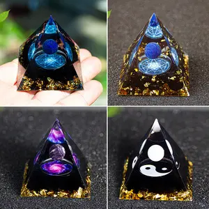 Multifunctional decorative crystal ball with crushed stones, pyramid resin ornament, desktop home craft, trendy gift item