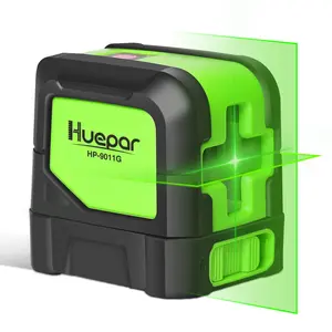 HUEPAR Laser Level Self-Leveling - 100 feet DIY Bright Green Cross Line Laser Leveler for Picture Hanging, Tile, Cross Laser Level with 3D Coverage & New Green Diode Technology,t, 360° Magnetic Base & Battery Included