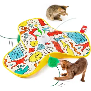 FIFLYPET  Interactive Cat Toys Rechargeable Moving Concealed Feathers Real Mouse Squeaky Touch Activated Exercise Toys for Indoor Bored Adult Cats Automatic - String