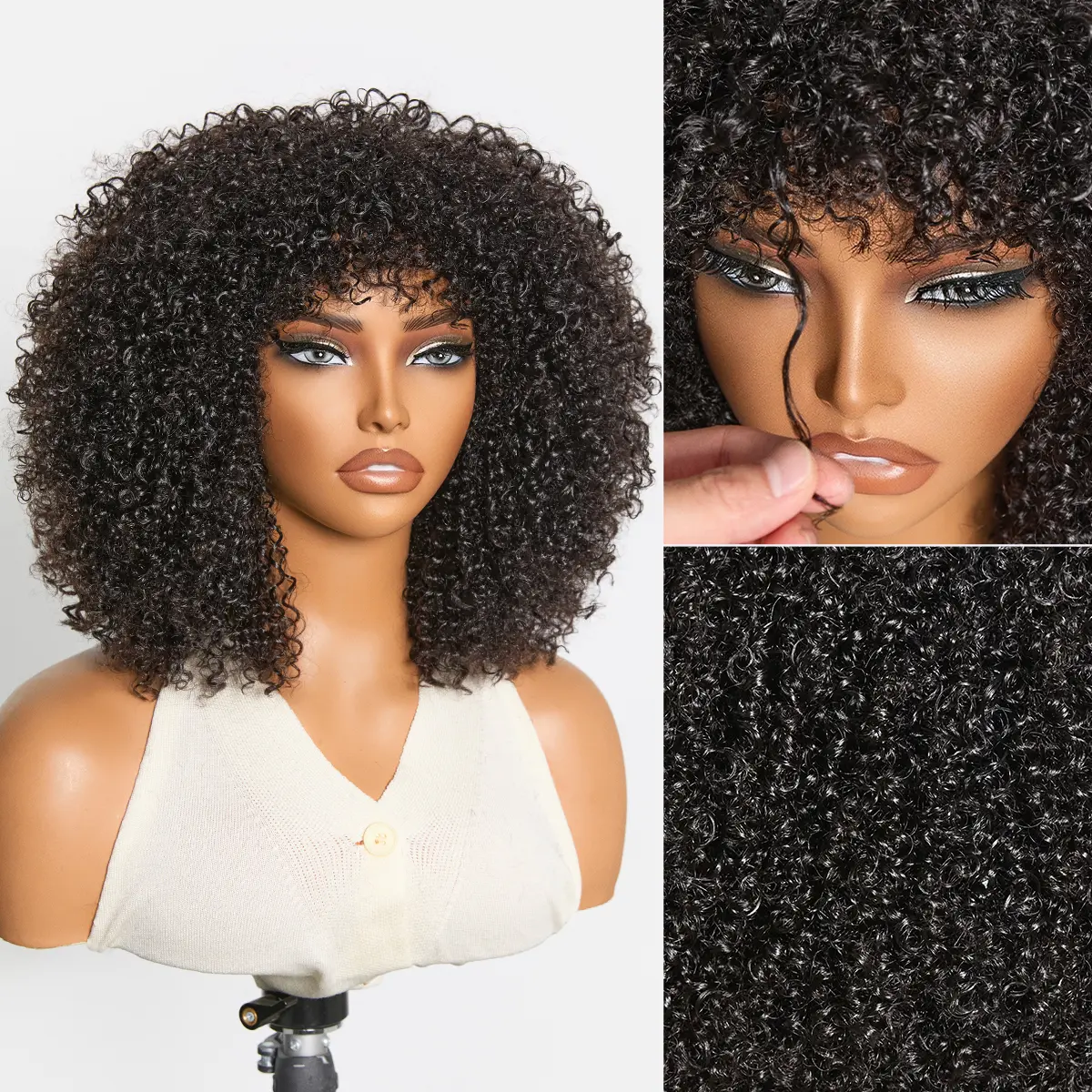 [LIVE]Throw On & Go 200% Density Natural Black Afro Curly No Lace Glueless Short Wig
