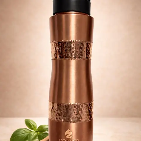 Copper Essentials Pure Copper Water Bottle with Sipper 900 ml Capacity Unlined Uncoated Lacquer Free for Ayurveda Health Benefits Hydration Tumbler Portable Drinkware