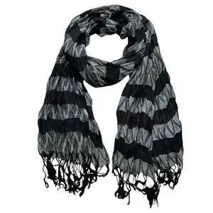 Beige Jacquard Crinkle Scarf - Textured Boho Scarf (66"x28")