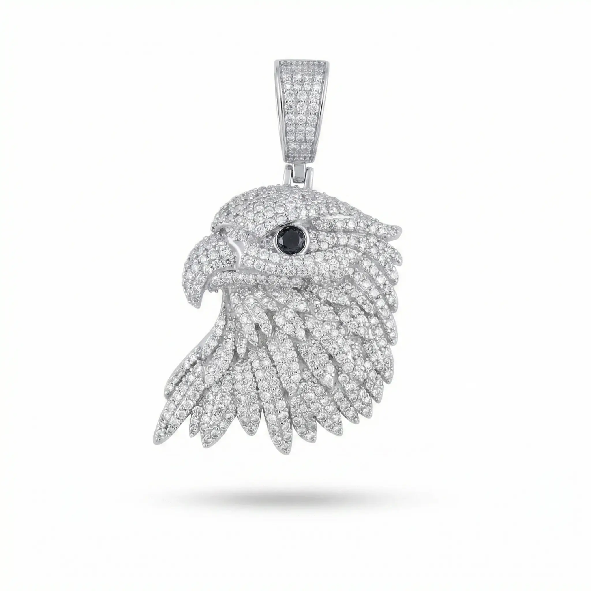 Animal Motif Moissanite Pendant, Eagle Head Design with Black Stone Eye, Artificial Gemstone Jewelry Accessory
