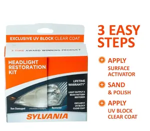 NEW SYLVANIA - Headlight Restoration Kit - 3 Easy Steps to Restore Sun Damaged