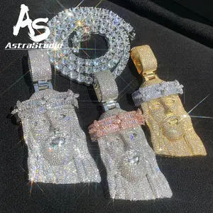 AstraStudio -  Baguette Zircon Jesus Head Pendant HipHop Necklace Chain For Men Women Goldenen Silver Color Fashion Rock Rapper Jewelry Gift Valentine's Day Gift for Men & Women & Boy & Girl Mothers' Day Gift #Springtok