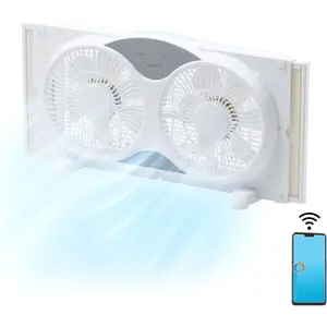 9-Inch  WiFi  Window Fan - 3-Speed Dual  Fan with App & Voice Control, Reversible Exhaust, Cooling & Circulate Modes, Expandable 23.5" to 37",  Screen