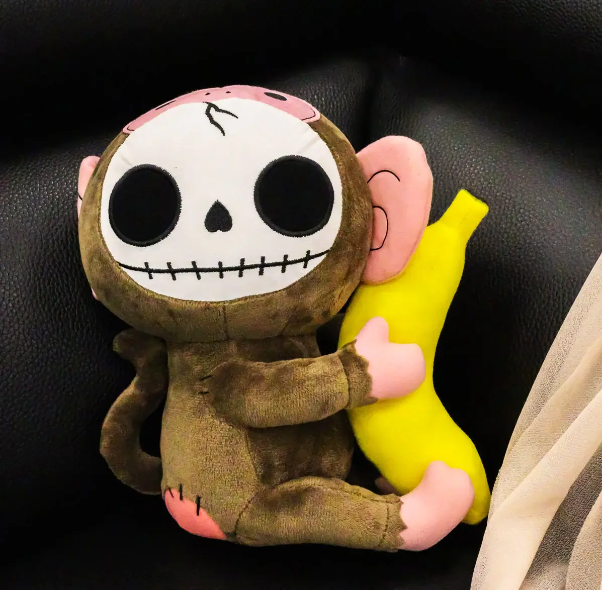 Furry Bones Skeleton Pink And Brown Baby Monkey Banana Plush Toy Doll 10" Tall