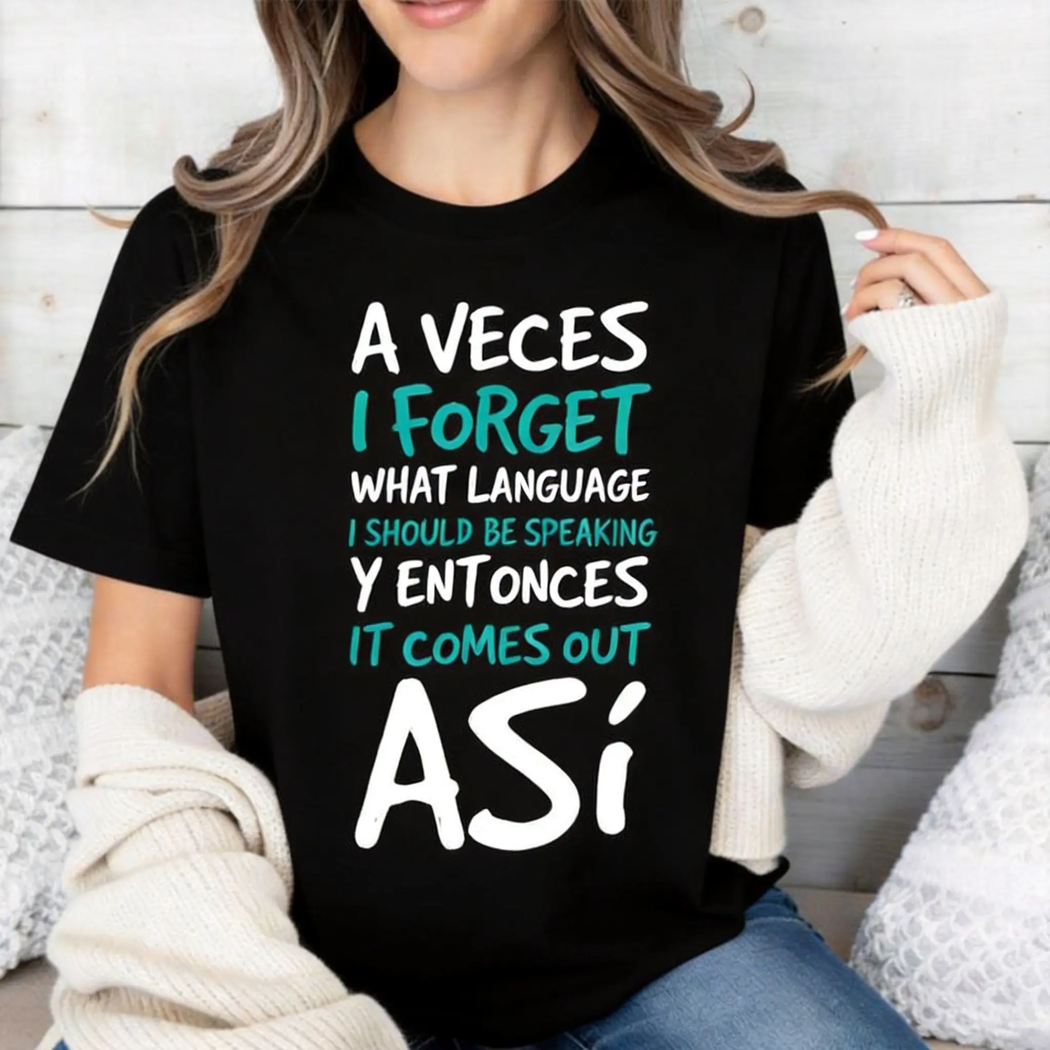 Spanglish Bilingual Funny Text Graphic T‑Shirt | 100% Pure Cotton Ultra‑Soft | Breathable Fade‑Resistant Print | For Latinas Spanish English Speakers | Daily Casual Street Wear | Relatable Mixed Language Lifestyle Statement Tee
