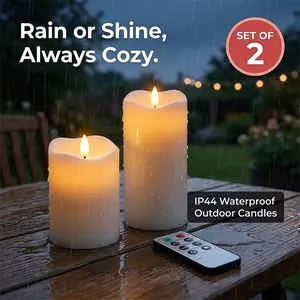 2-Pack Outdoor Waterproof Flameless Candles, Realistic Twinkling LED, 2400+ Hrs runtime, Remote & Timer, Patio & Home Decor (White, 3"x4"/6")