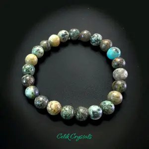 African Turquoise Natural Stones 8mm Stretches Unisex Healing Bracelet for Positive Change and Growth