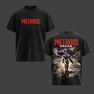 Metroid Graphic Washed Tee, Dread Game Sci-Fi Hunter T-Shirt, Space Warrior Streetwear Shirt, Vintage Oversized Unisex Tee