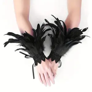 Halloween Cosplay Punk Sleeves Gradient Color Faux Feather Lace Wrist Cuff Sleeves Party Gothic Fake Feather Decoration Wrist Cover