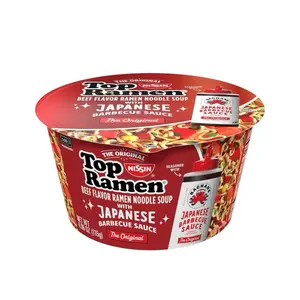 Nissin Top Ramen Beef Flavor Ramen Noodle Soup With The Japanese Barbecue Sauce the Original 1 Bowl 4.06 oz