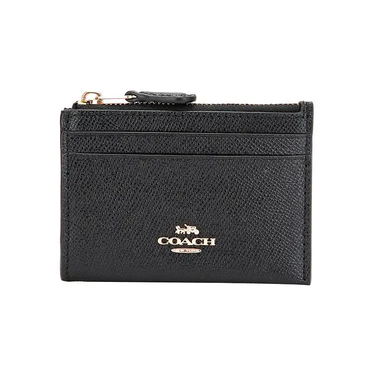 COACH Skinny 11 Logo Leather Mini Card Holder and Key Case for Women in Black