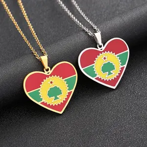 Oromia map, stainless steel necklace, men's and women's heart-shaped drip pendant, ethnic trend jewelry. world neckalce