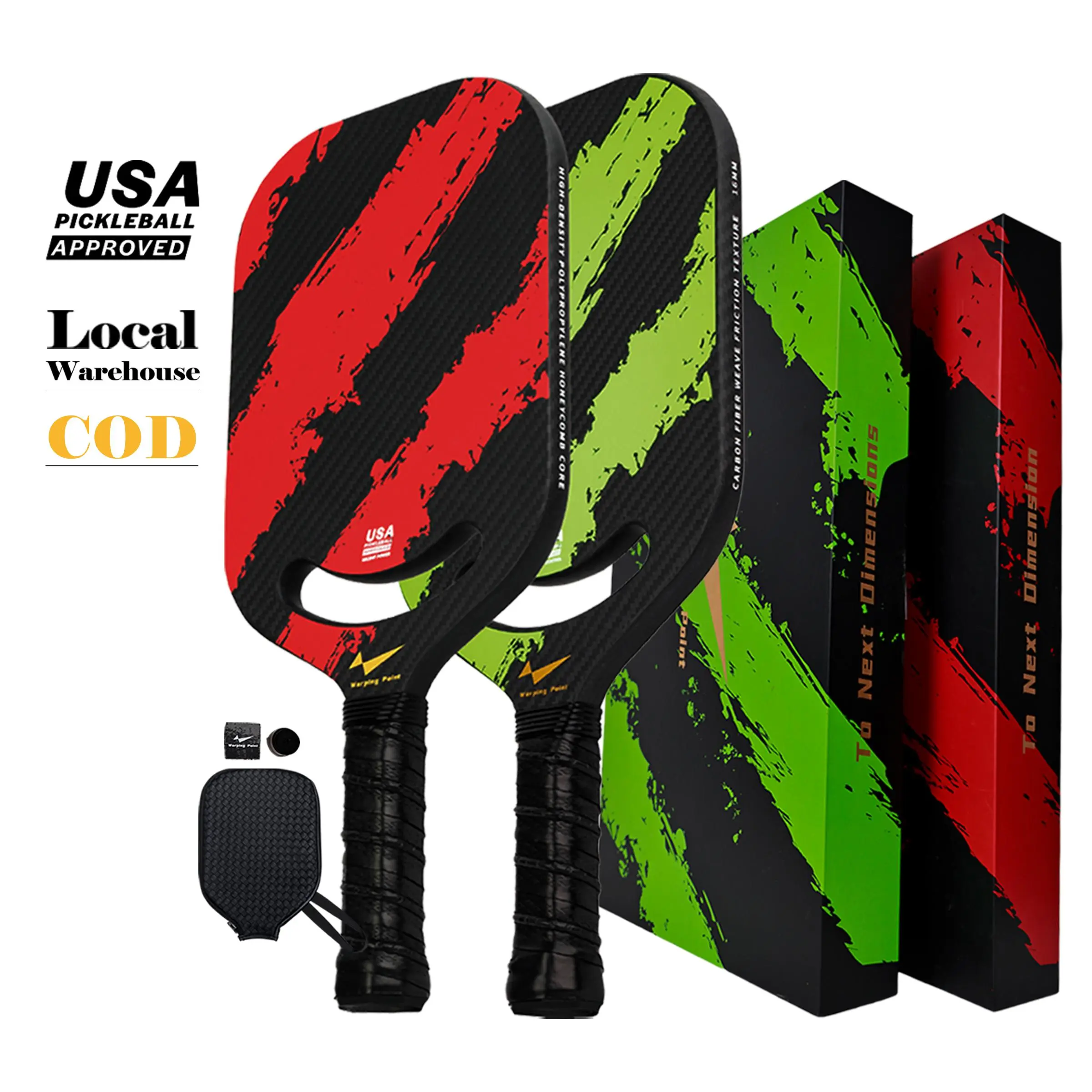 Warping Point Ascent Carbon Fiber Pickleball Paddle – Textured Grit Surface for Spin, Hexa Polymer Core for Speed & Control – Deluxe Gift Box Set, Paddles, Aero Throat Design, Aggressive, Attack-Oriented Players, Balanced Weight Distribution