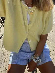 Women's Plain Cardigan, Casual Short Sleeve Knit Cardigan for Summer, Fashion Women's Knit Clothing for Daily Wear