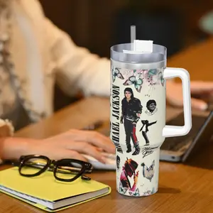 Michael Jackson Music Tumbler 40oz with Handle, King of Pop Aesthetic Cup, Thriller Billie Jean Inspired Mug, Retro 80s Icon Fan Gift, Dance Legend Travel Mug, Stainless Steel Tumbler
