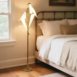 Two Thousand Paper Cranes Floor Lamp-Floor Foot Switch/Self-contained LED light source/gold and silver color available