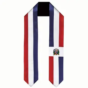 Lightweight All-Over-Print Dominican Republic Flag Graduation Stole, Unisex Academic Shawl with National Emblem, Stripes, Elegant Design for Graduation, Cultural Celebrations (Made in USA)