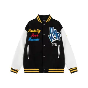Unisex Navy White Retro Baseball Jacket Embroided DARK 1987 Multi Color Letters Patchwork Streetwear Bomber Coats