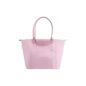 Women's Longchamp Le Pliage Chic Green Tote Bag with Leather Trim, Logo Embroidery