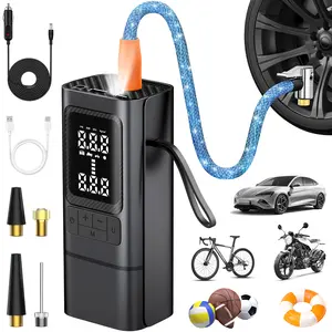Tire Inflator Portable Air Compressor,150 PSI Cordless and 12V DC Dual Power Mini Tire Pump with Pressure Gauge Digital Display,Auto Shutoff Function & LED Light for Car,Ball,Motorcycle,Bike