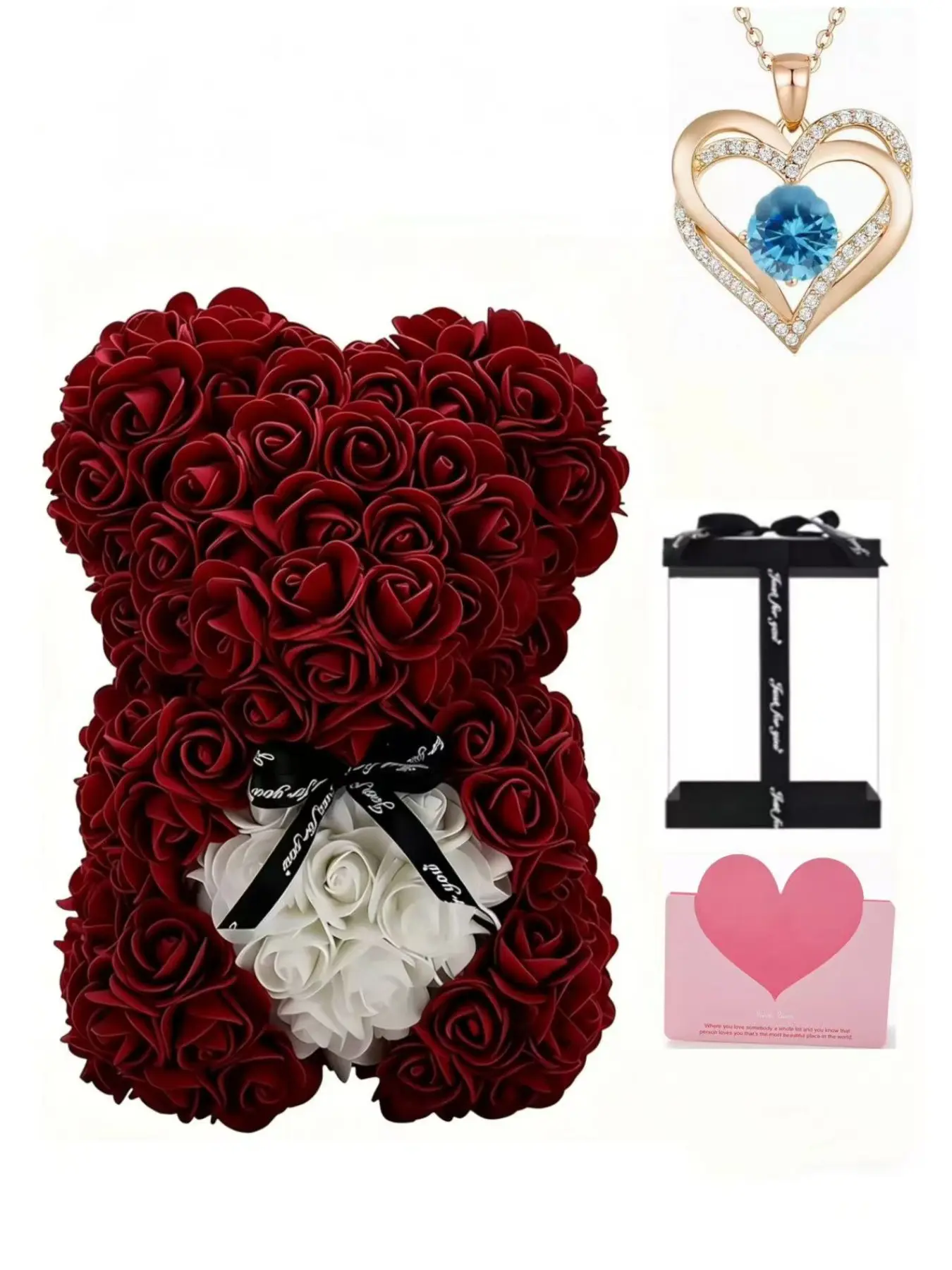 Valentine's Day Gift Set, Handmade Eternal Flower Bow Rose Teddy Bear Twelve Stars Blue Heart Gem Box, Beautiful Gift Box, Perfect for Loved Ones