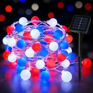 Matte Ball Red White Blue LED Lights USA Independence Day Decor