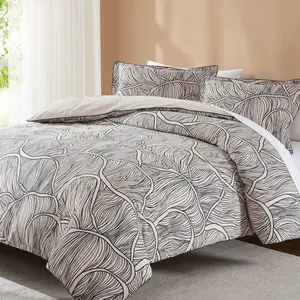 Lush Decor x Chuks Collins Umbra Bloom Duvet Cover Set - 3-Piece Linen-Blend Bedding with Mushroom Cap Inspired Pattern - OEKO-TEX Certified - Modern Luxury Bedroom Decor
